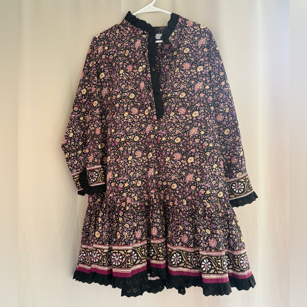 Hunter Bell Floral Boho Long Sleeve Mini Dress Medium Dark Floral Cottagecore